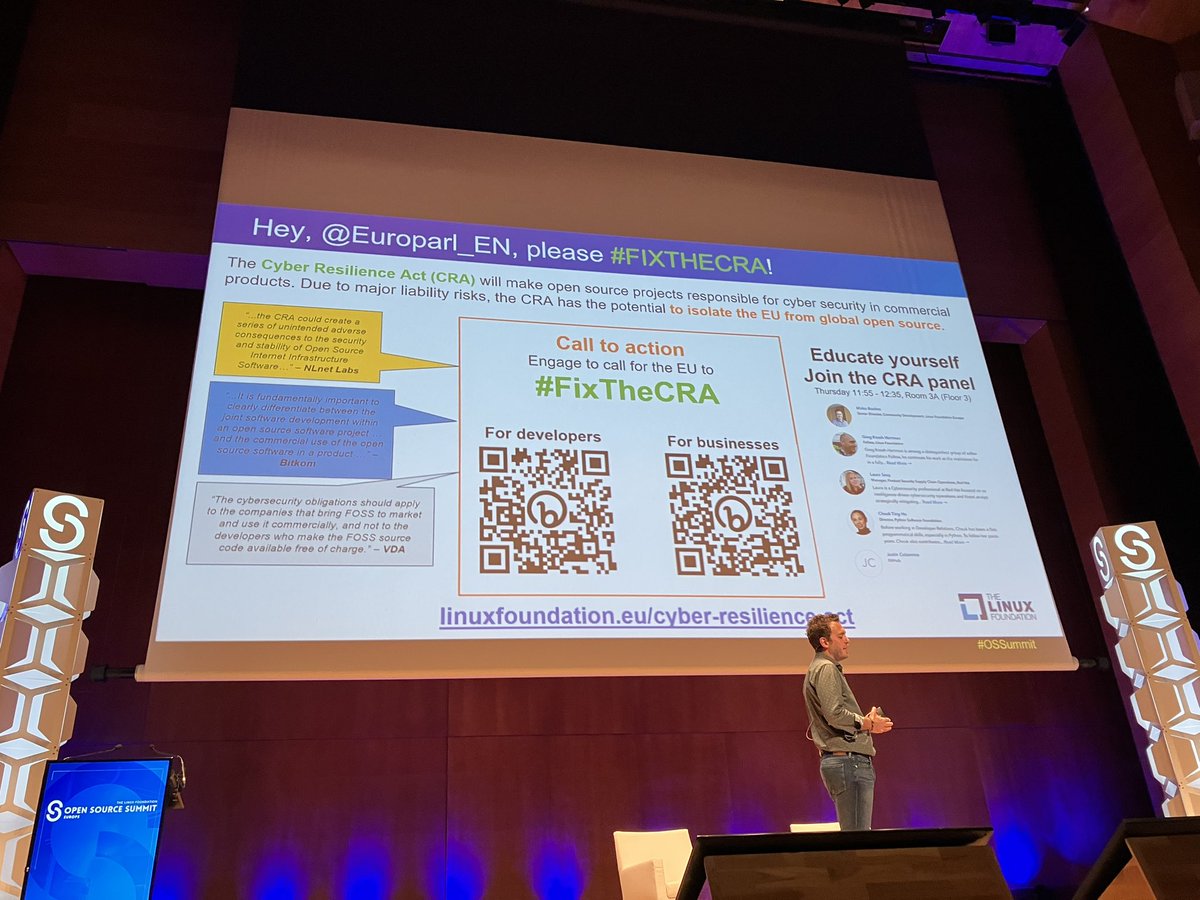 bcamerongain's tweet image. This Cyber Resilience Act (CRA) is very scary. But you can speak out, says Gabriele (Gab) Columbro @linuxfoundation #osssummit #opensourcesummit #opensource @thenewstack