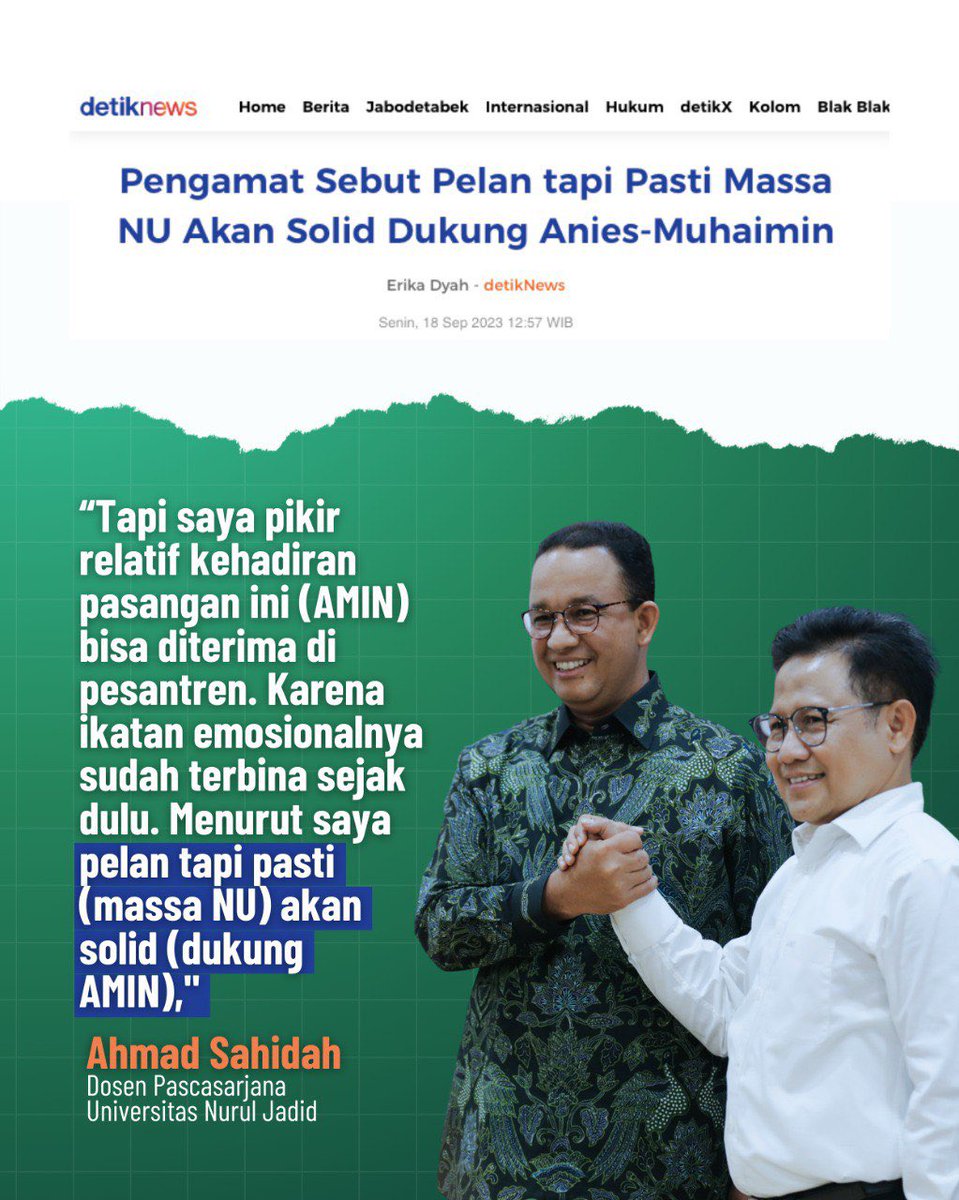 Pelan atau pasti massa NU akan solid dukung AMIN😍 Tidak lain tidak bukan karena Gus @cakiminow 💚💚 

#GusIminPemimpinUmat
#AniesMuhaimin2024