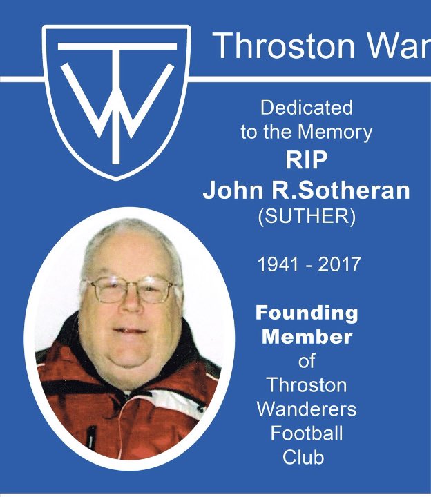 ThrostonWFC's tweet photo. Today marks 6 years since the passing of the legend that is John Sotheran. 

A larger than life character who we as a football club owe everything to. Just don’t touch his sausage rolls in the cabbage…

RIP Suther ⚽️💙 https://t.co/0eMMoJgc5m