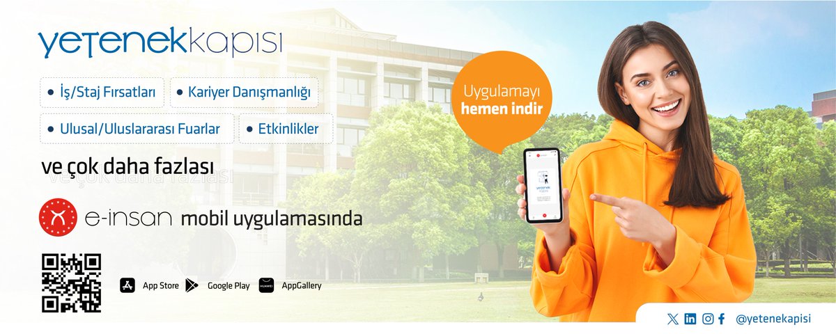 📷Merhaba Gençler,
📷İş/Staj Fırsatları
📷Kariyer Danışmanlığı
📷Ulusal/Uluslararası Fuarlar
📷Etkinlikler
ve çok daha fazlası için "e-insan" mobil uygulamasını indirmeyi unutma!
@einsan_tccbiko 
<a href="/yetenekapisi/">Yetenek Kapısı</a> 
@tccbiko 
<a href="/mkuniv/">Hatay Mustafa Kemal Üniversitesi</a>