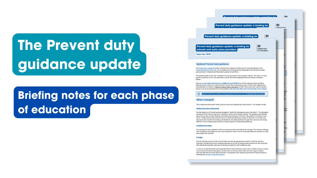 While there are no new responsibilities for the education sector under the refreshed Prevent duty guidance, there are a few changes that you should be aware of Access our selection of briefing notes for all phases of education using the link below⬇️ educateagainsthate.com/?s=prevent+dut…