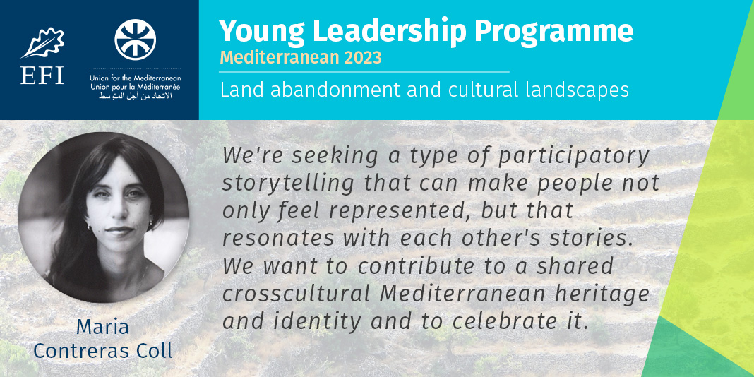 🎙️ <a href="/MContrerasColl/">Maria Contreras Coll</a> will work with the #YLPMED participants to develop participatory storytelling approaches that allow people to resonate with each other's stories!

#GetToKnow all the speakers of the Young Leadership Programme – Mediterranean 2023 ➡️ efi.int/ylp-med-2023-s…