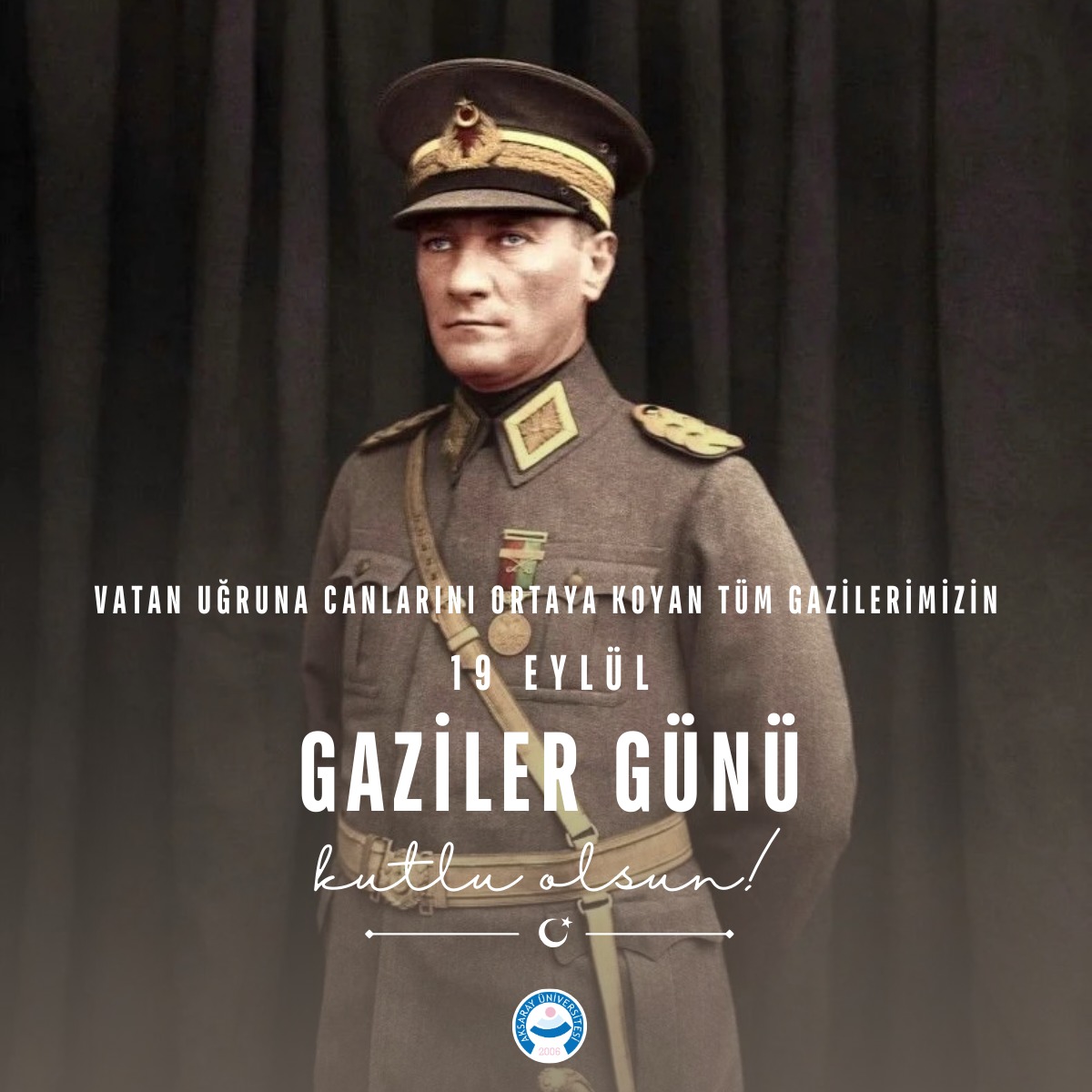 Bugün, Ulu Önder Mustafa Kemal Atatürk’e “Gazi” ünvanının verilmesinin 102. yıl dönümü. 

Bağımsızlık uğruna mücadele ederek "#Gazi" ünvanı alan tüm gazilerimize saygılarımızı sunuyor; vefat edenleri saygıyla ve rahmetle anıyoruz. <a href="/profalpayaribas/">Prof. Dr. Alpay Arıbaş</a> 

#Aksaray #AksarayÜniversitesi