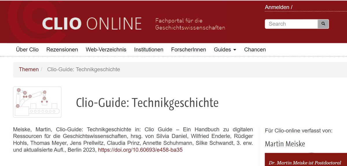 Der neue 'Clio Guide – Ein Handbuch zu digitalen Ressourcen für die Geschichtswissenschaften' ist erschienen! Ich durfte einen Beitrag zur #Technikgeschichte #histtech #histSTM schreiben, der auch einige Brücken zu #envirotech #envhist schlägt: guides.clio-online.de/guides/themen/… [1/4]