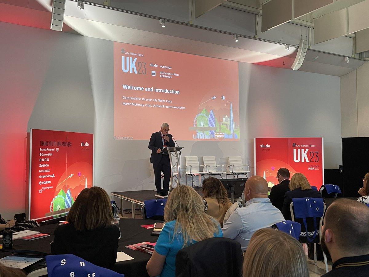 Popped over to #Sheffield this morning for <a href="/citynationplace/">City Nation Place</a> #CNPUK23. Martin McKervey <a href="/SheffPA/">Sheffield Property Association</a> introduces the day ahead: “#cities are not buildings; they are ideas. And the power of place is in its people, communities and visitors”