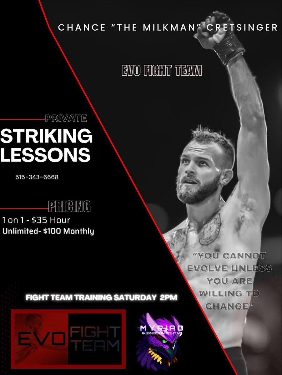 The_Milkman_1's tweet photo. As a professional MMA coach with years of experience, I am dedicated to helping you evolve and reach your fullest potential, take your skills to the next level! 🥊 #MMA #KickboxingLessons #Evolve #EVOFightTeam #UnleashYourPotential https://t.co/YoojmRgEmm