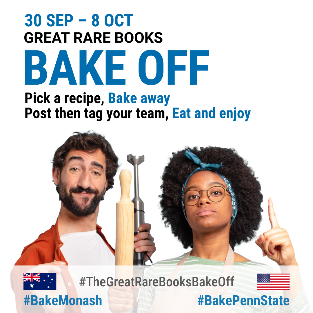 monashunilib's tweet image. 👨‍🍳 👩‍🍳 It's nearly that time of year again! Get those ovens preheating for #TheGreatRareBooksBakeOff

📅 Kicking off Saturday 30 Sept

🏆 We're proudly the reigning champs - help us keep it that way #BakeMonash

#WeBake #MonashBake #LoveYourLibrary @MonashUni #MonashExperience