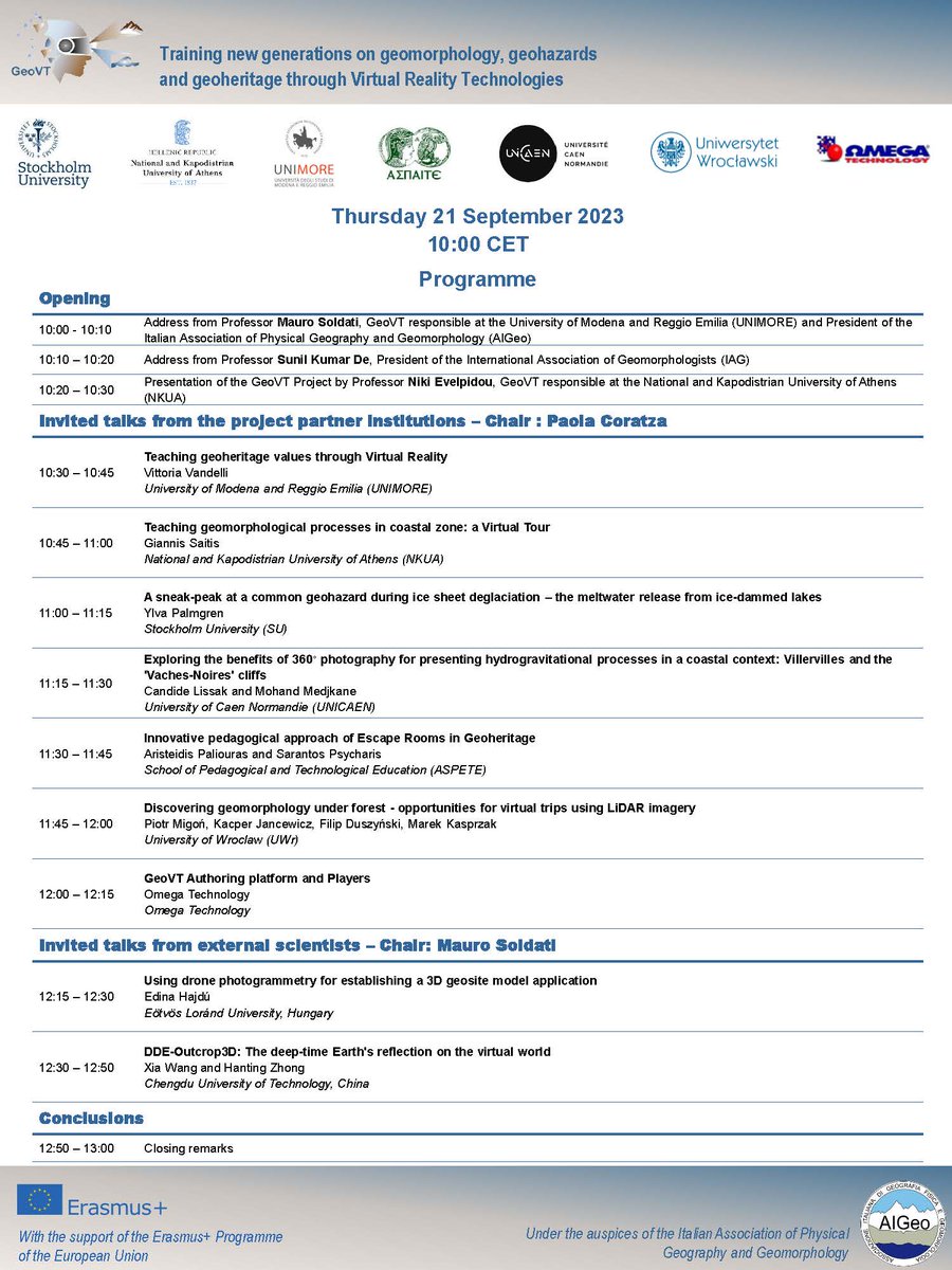 NikiEvelpidou's tweet photo. Virtual Technologies in Geomorphology: from Geoheritage to Geohazard
Join us!
#GeoVT #VirtualTechnologies #Geomorphology #VirtualFieldTrips #Training #VirtualReality #Geohazards https://t.co/yTqnRGg3j7