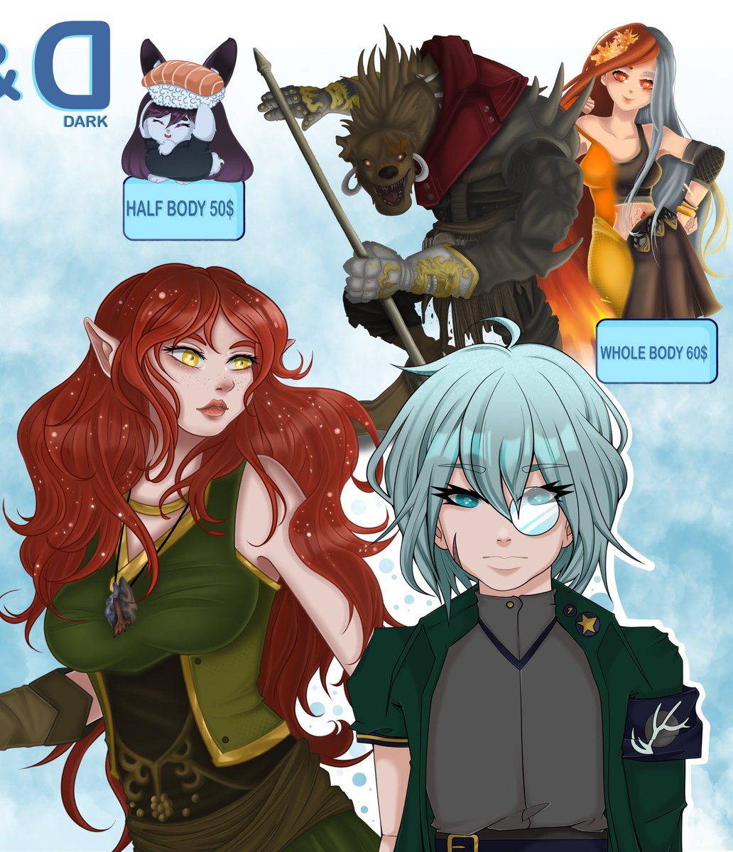 ☁️SEPTEMBER TO DECEMBER COMMISSIONS☁️

Hello lovelies! 🦋 Finally, my new commission sheet is here with two different styles offered! DREAM &amp; DARK— choose what art style fits your character!

🏷 commissions open looking artist comm commission dnd ffxiv oc pfp banner header vtuber