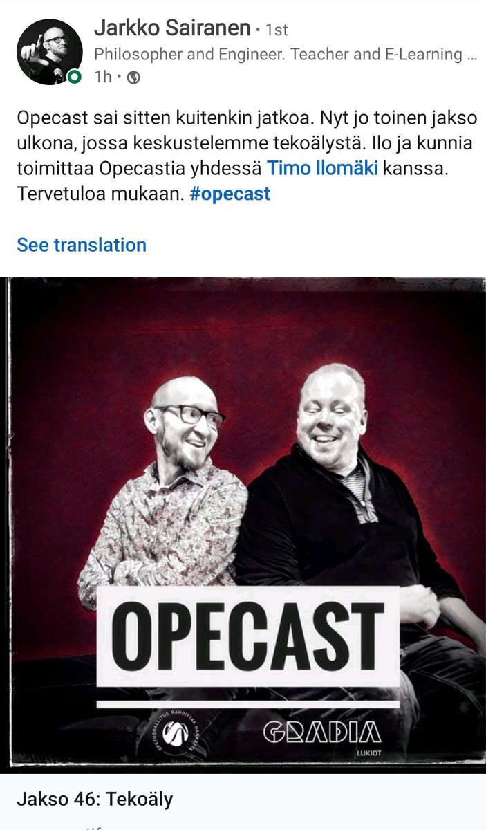 shows.acast.com/5e4447e5c1617a…
<a href="/JackSickness/">Jarkko Sairanen</a> @Ilotimo #tekoälykoulussa