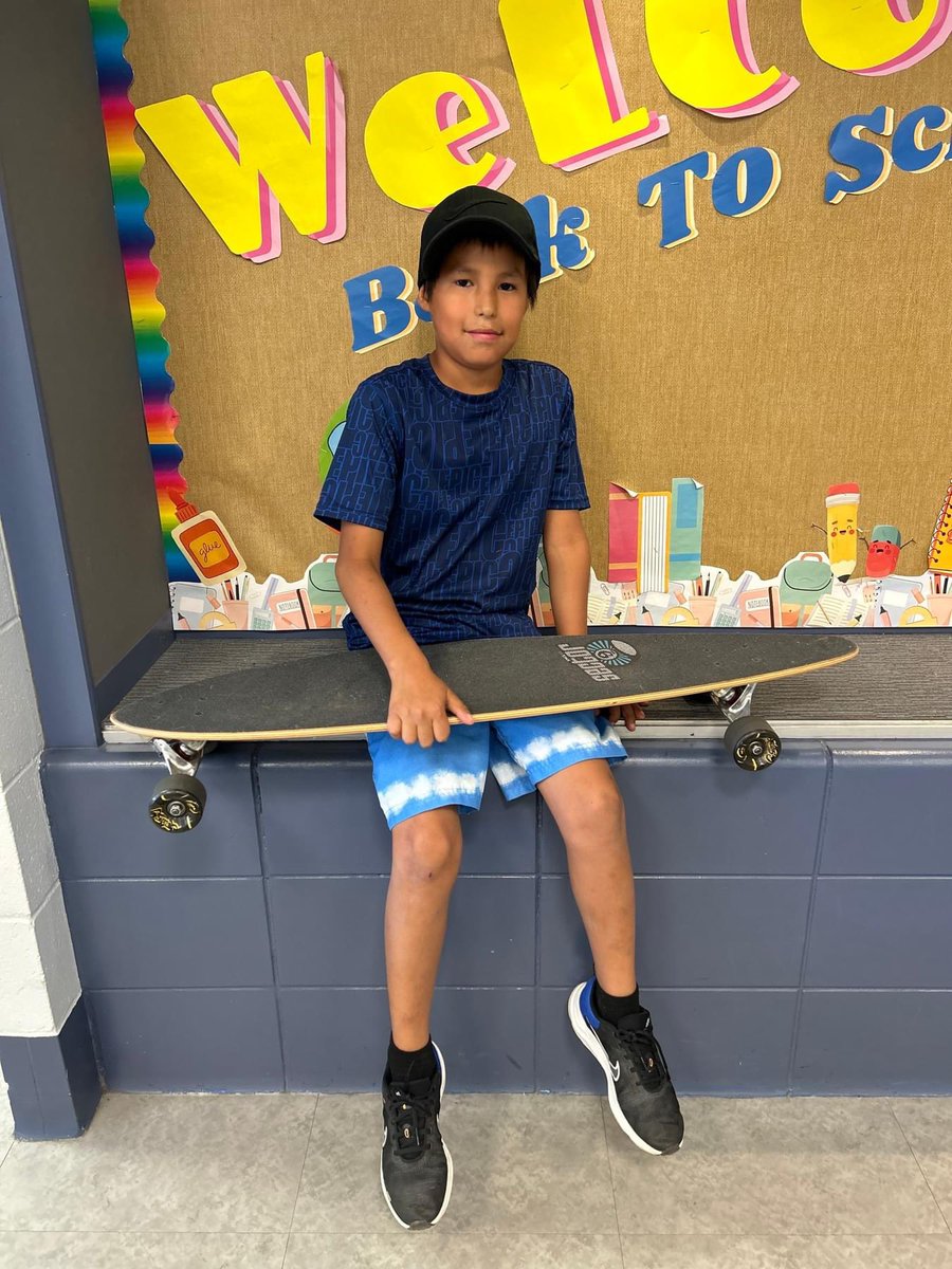 SchoolMckitrick's tweet photo. Thank you to Miss S for donating a longboard to the school for a WELCOME BACK draw.  Congrats Bryson!!  #longboard. #winner.   #welcomeback https://t.co/vY41iF3stH
