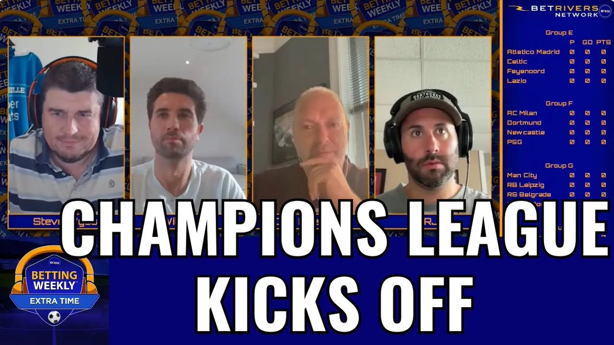 BetRivers's tweet photo. Matchday 1⃣

#UCL kicks off today and the Betting Weekly team is back with their best bets for the start of group play

@BecauseWeWin 
@meatmansoccer 
@danroeb 
@rjg2386 

Watch on YouTube: https://t.co/1E9tnXuBD2 https://t.co/F5L0PJFd9m
