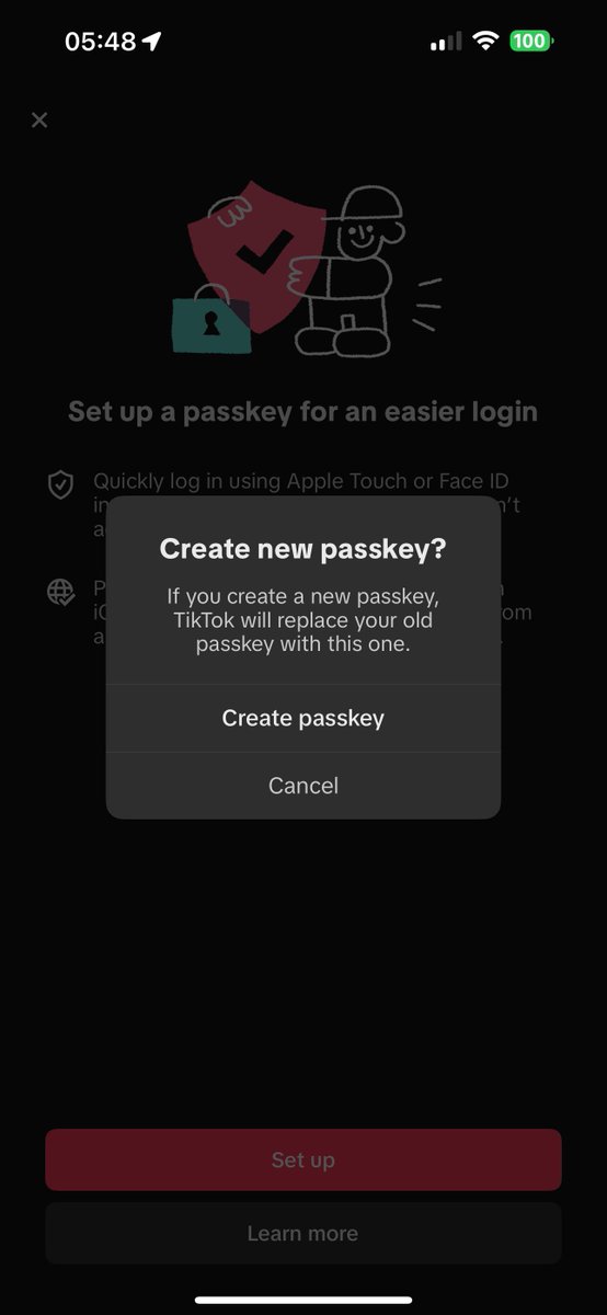 Jeremias2037's tweet photo. @1Password I‘ve added the iCloud one after my tweet (and only after your advice). TikTok shows this, but I still get the error mentioned before (after clicking „Create passkey“). I don‘t know if TikTok only accepts iCloud for Passkeys or if there is another problem. https://t.co/4akT8VSeeH