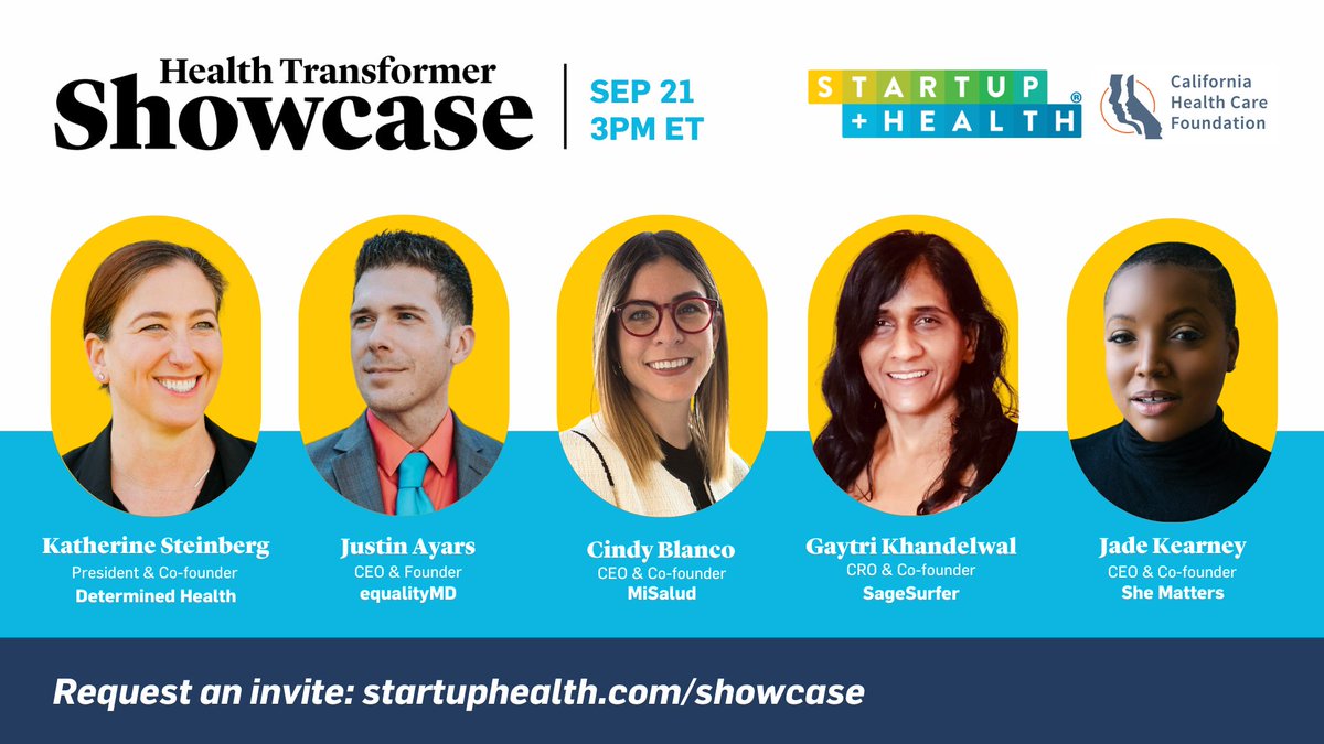 Jamey Edwards (@jameyedwards) on Twitter photo We have lined up another great must attend <a href="/startuphealth/">StartUp Health</a> Health showcase.  This time, we will be featuring companies from our <a href="/CHCFNews/">CHCF</a> cohort. 
These companies all are underrepresented founders who have  lived experience with the problem they are trying to solve and whose We have lined up another great must attend <a href="/startuphealth/">StartUp Health</a> Health showcase.  This time, we will be featuring companies from our <a href="/CHCFNews/">CHCF</a> cohort. 
These companies all are underrepresented founders who have  lived experience with the problem they are trying to solve and whose