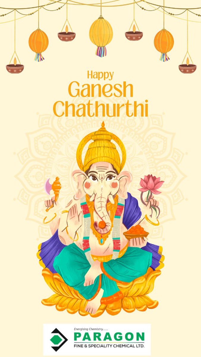 Happy Ganesh Chaturthi from Paragon FSCL! May the blessings of Lord Ganesha bring prosperity, success, and joy to your life and endeavours🌟✨ #Prosperity #Blessings #chemicalindustry #specialitychemicals #intermediates #ahmedabad #indian #paragon #pfscl #ganeshachaturthi #Ganesh
