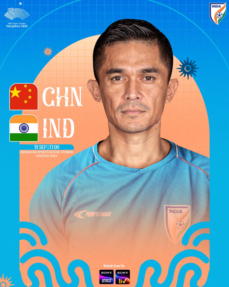 IndianFootball's tweet photo. 𝐓𝐇𝐄 𝐁𝐈𝐆 𝐃𝐀𝐘 𝐈𝐒 𝐇𝐄𝐑𝐄 💪

#IndianFootball is back at the Asian Games after 9️⃣ years 🇮🇳💙

The Indian Men's team face China in Group A's opening match 🇨🇳

🕔 17:00 IST
🏟️ Huanglong Sports Centre, Hangzhou
📺 @SonySportsNetwk &amp; @SonyLIV

#CHNIND ⚔️ #19thAsianGames 🏅 https://t.co/RMHDROw5SO