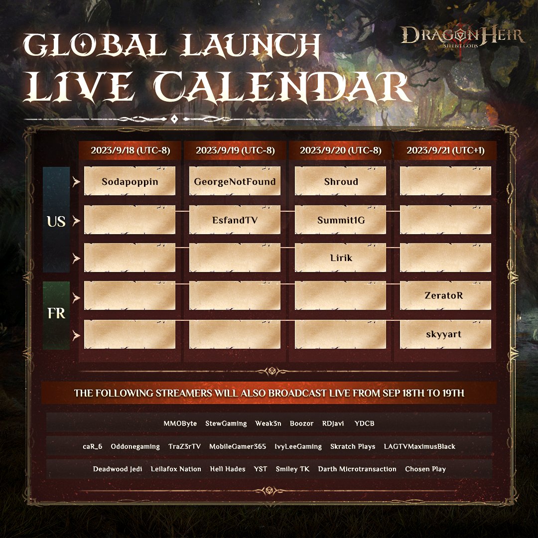 🌟Hi Travelers, we've invited many streamers to celebrate the special moment with you! Check the Global Launch Live Calendar One, and more suprises are waiting for you!✨✨ #dragonheir #dragonheirsilentgods #openbeta #globallaunch 🔥Download Dragonheir NOW:…