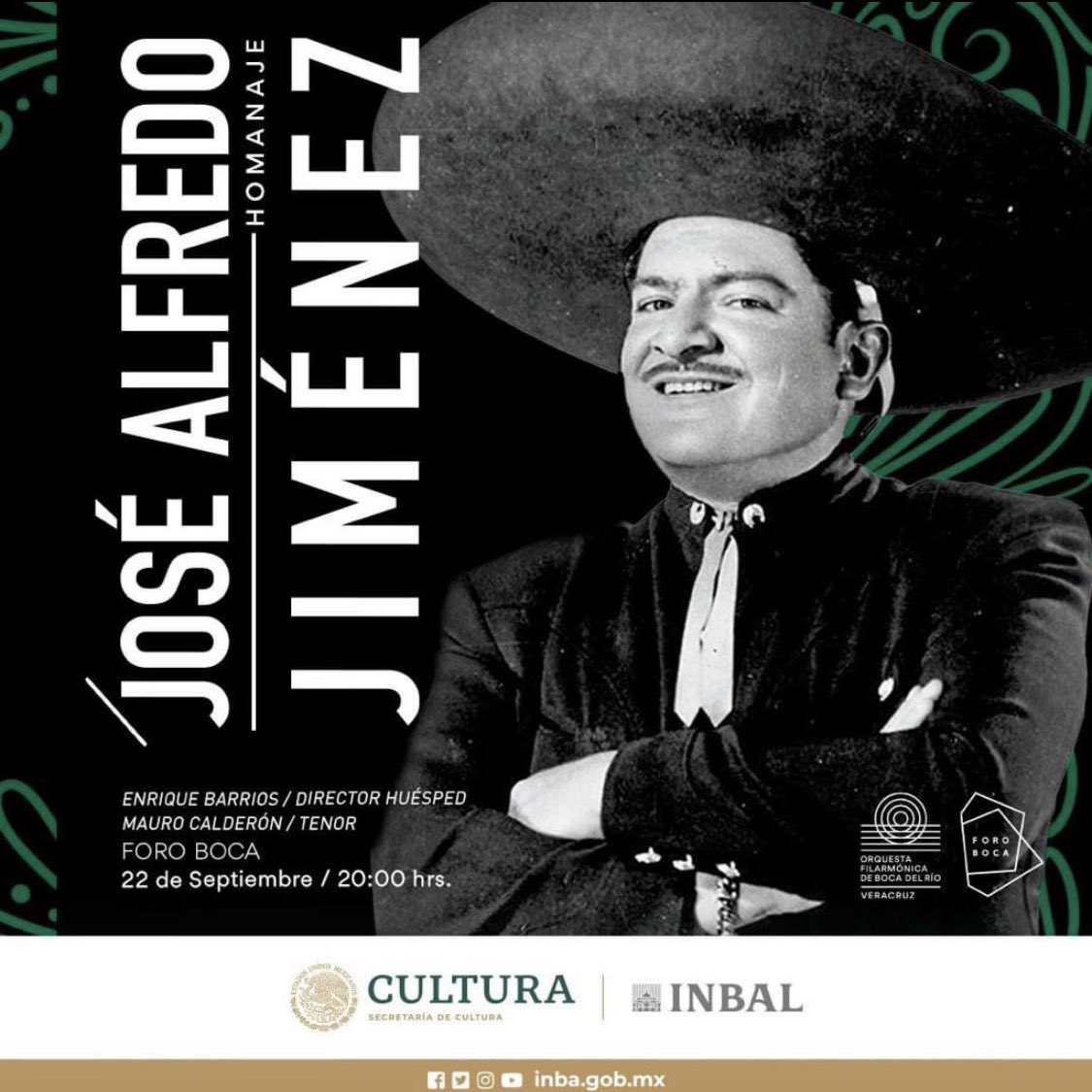 Hola amigos!! les comparto con mucho gusto que cantaré nuevamente en el maravilloso "Foro Boca",facebook.com/foroboca , En Veracruz, acompañado de su gran orquesta facebook.com/FilarmonicaDeB… un hermoso programa, conmemorando 50 años de la partida del gran José Alfredo Jiménez.