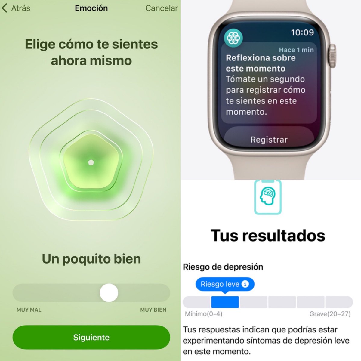 CerebrosG's tweet photo. Nueva función iOS 17.

Ten tu salud mental siempre en mente.

La salud mental es tan importante como la salud física e influye en ella. Ahora podrás observar tus estados de ánimo para entender mejor tus emociones y desarrollar resiliencia.

Evaluaciones y recursos al alcance de tu mano.

Responde una serie de preguntas sobre tu estado emocional, usadas frecuentemente por especialistas, para saber si estás en riesgo de desarrollar síntomas de depresión o ansiedad. 

Esto te ayudará a decidir si es momento de pedir ayuda profesional y podrás crear un PDF para compartir los resultados. También tendrás acceso a artículos y recursos para casos de emergencia.