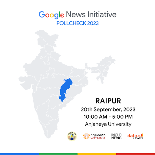 data_LEADS's tweet photo. #PollCheck2023 is coming to Raipur at Anjaneya University on September 20!
We welcome #journalists, #factcheckers, media educators & data professionals keen to upskill themselves in all aspects related to #election coverage.
To join us, register now: https://t.co/KMGMfaqyzQ https://t.co/6J5ddbIdTC