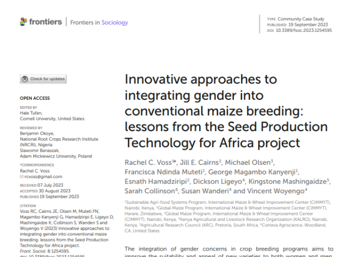 📢#Justpublished 📢in Frontiers in Sociology

"Innovative approaches to integrating gender into conventional #maize breeding: lessons from the Seed Productive Technology for Africa"

Full text👉tinyurl.com/ycxkhaes