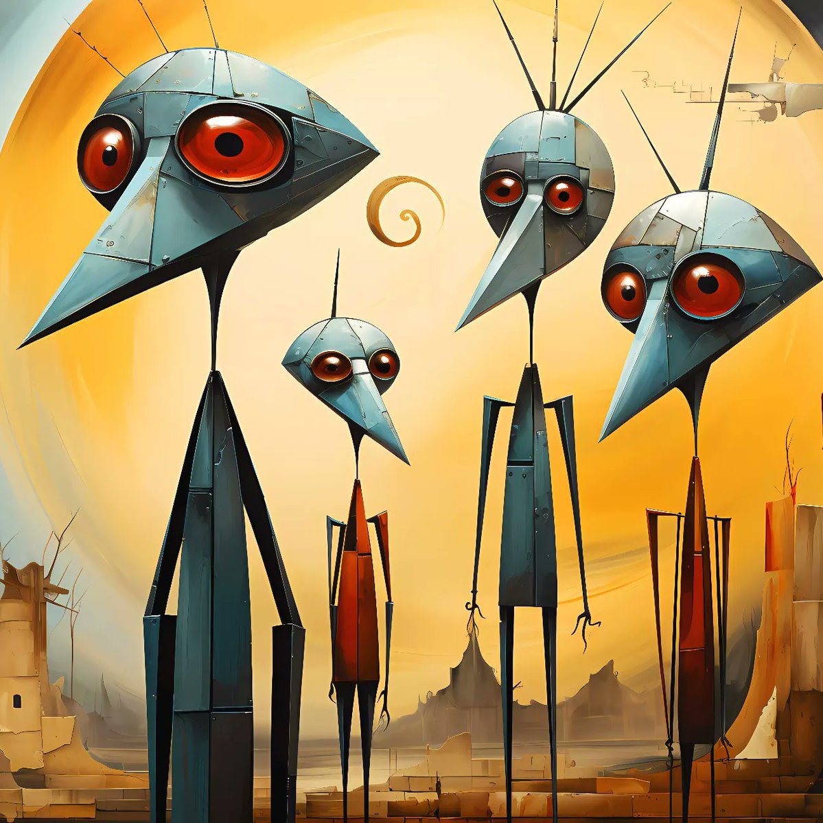 LuvcraftArt's tweet photo. We are all birds... on different levels of existence. What connect and links the pieces in this collection are- you guessed it - Bird People! 
#birdpeople #overpaint #surreal #luvcraft @enternft #enterart #enterverse #impossible #birds https://t.co/flBPlshFWr