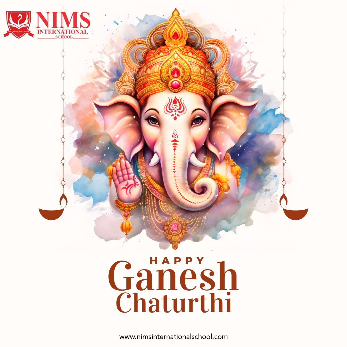 NIMS_School's tweet photo. Happy Ganesh Chaturthi! 
May the divine blessings of Lord Ganesha fill your life with happiness, prosperity, and success. Let's celebrate this auspicious day with love, devotion, and joy.
#NIMSSchool #GaneshChaturthi2023 #ganeshutsav https://t.co/QWPPNERrLM