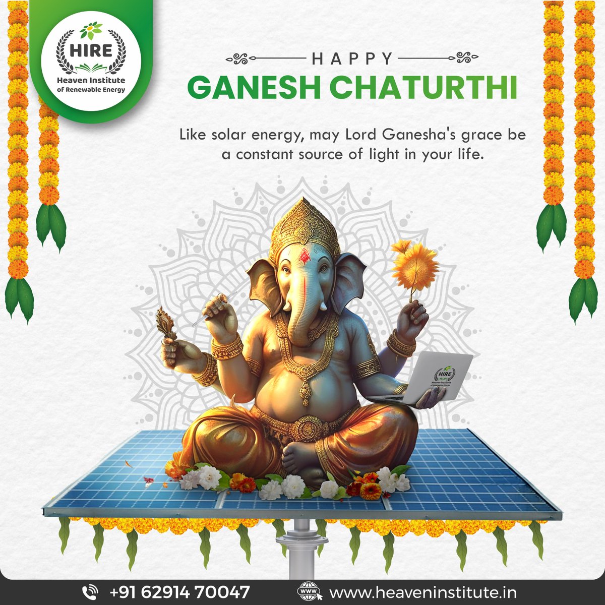 HIREofficial's tweet photo. On this auspicious occasion of Ganesh Chaturthi, just as Lord Ganesha removes obstacles from our lives, solar energy has the potential to illuminate and sustain our future. Harness the Sun, Harness the Blessings of Lord Ganesha.
 #GaneshChaturthi2023 #solarenergy #Sustainability https://t.co/RlHHz6s7p7