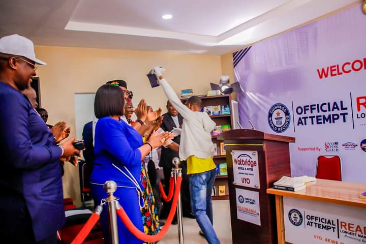 realbassey101's tweet photo. Impossible is nothing!
John Obot practically read for over 200 hours, the first 50 hours was cancelled and he came back and read for over 153hours to smash the previous record of 120hours.
Congratulations, we await the certification from GWR.
#Readmania https://t.co/hXec9V9dP8