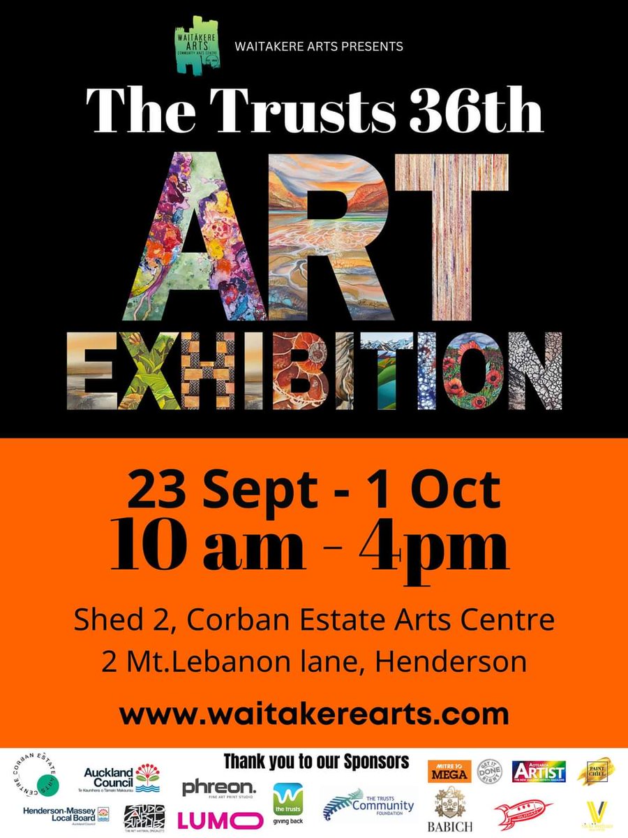 ZavouA's tweet photo. The Trusts 36th Art Exhibition opens to the public this coming Saturday 23rd and closes Sunday 1st October.

Located at Shed 2 on the Corban Estate Arts Centre in Henderson, Auckland.

Free entry.

100's of paintings, ceramics, and sculptures to view and purchase. https://t.co/hj2DOcj1hV