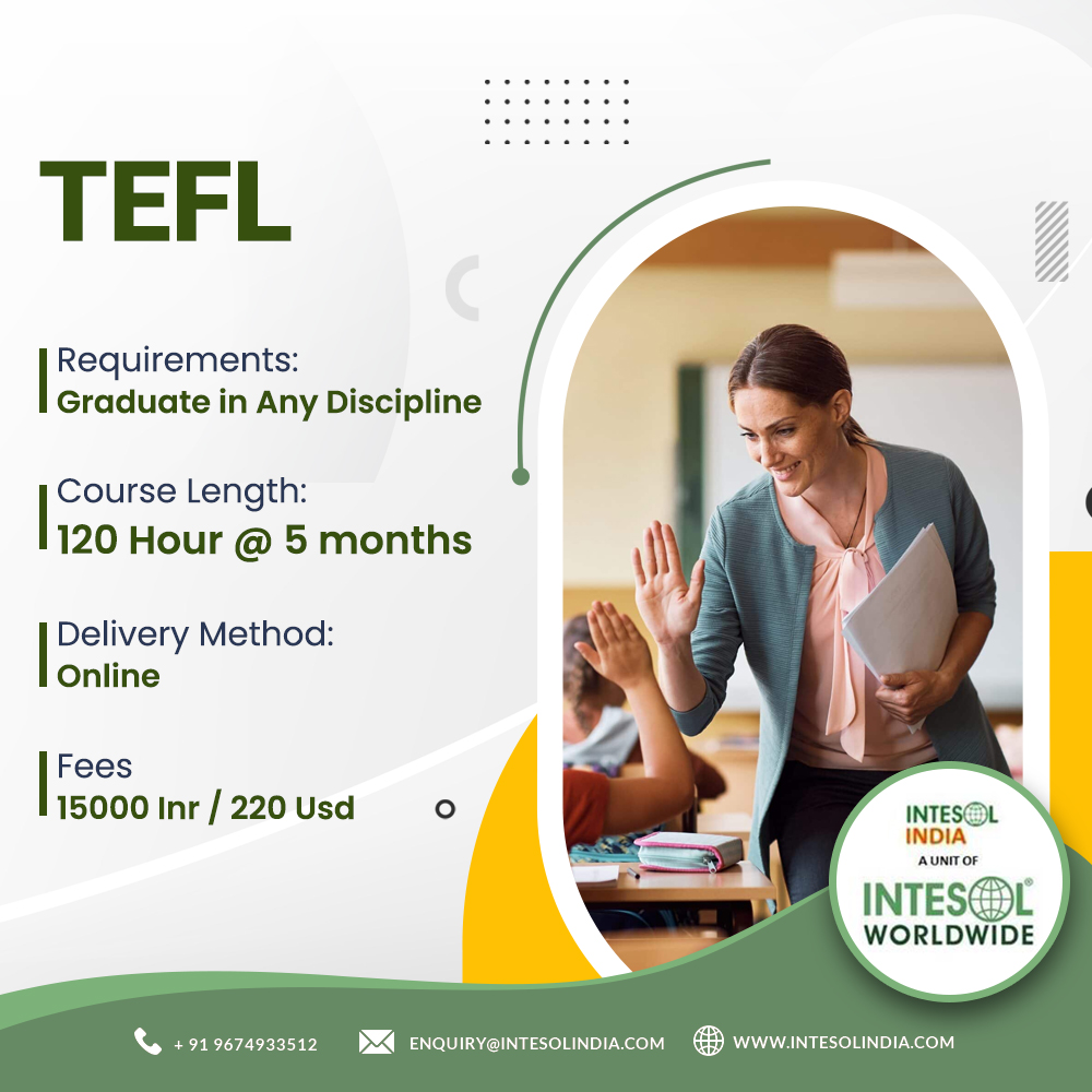 Exciting news! Intesol India is now providing the 5 Months TEFL course online, making it easier than ever to pursue your teaching dreams from anywhere in the world.

#TEFL #IntesolIndia #OnlineLearning #TeachingOpportunities #LanguagePassion