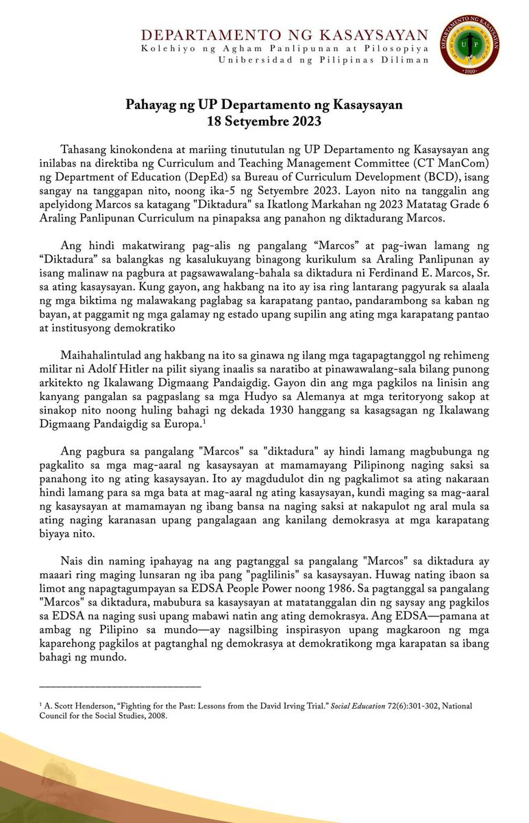 UP Department of History tweet media