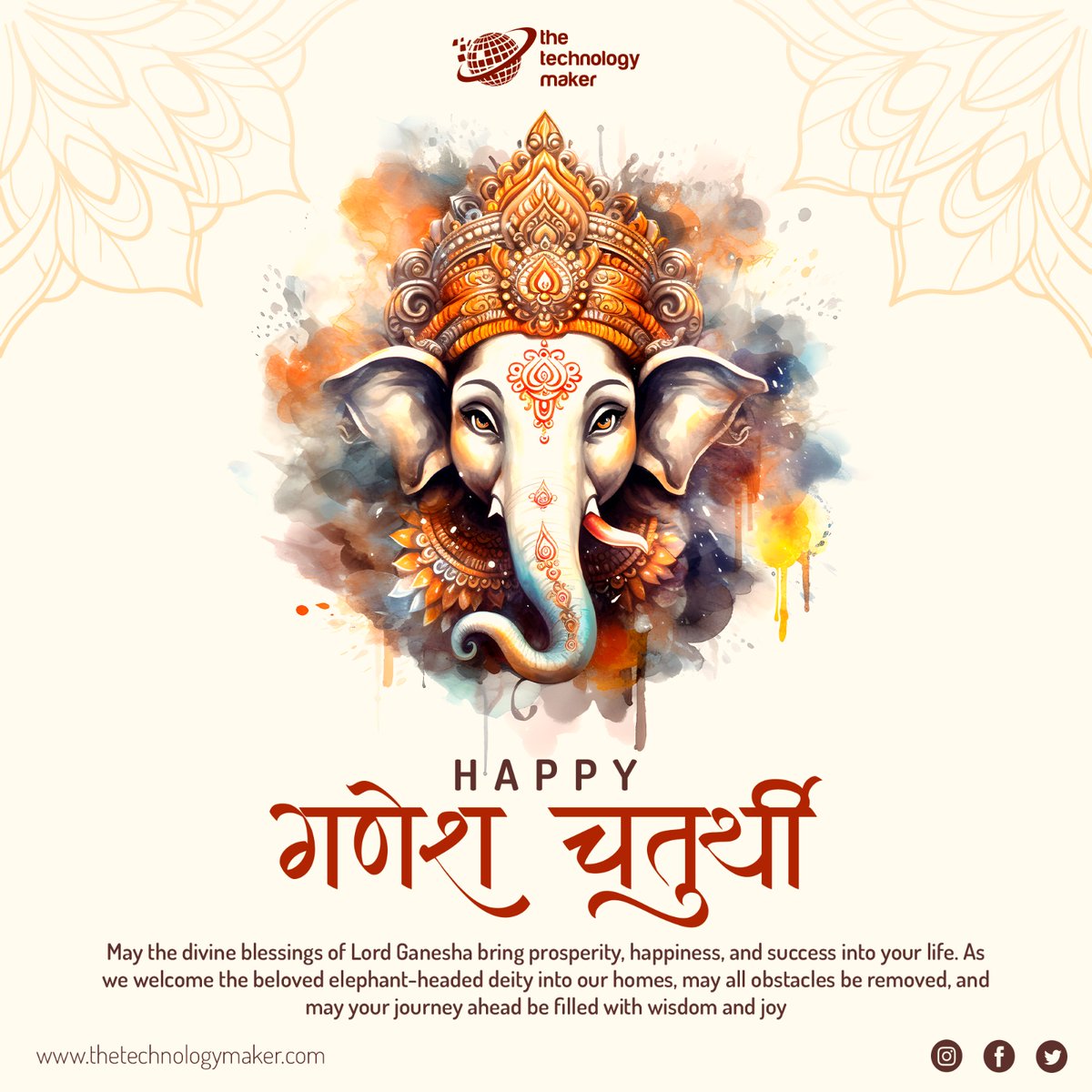 thetechnologym's tweet photo. 🌟🐘🪔 Happy Ganesh Chaturthi 🪔🐘🌟
 
As we embrace the joyous vibes of Ganesh Chaturthi, let us come together to celebrate the divine presence of Lord Ganesha, the remover of obstacles and the harbinger of new beginnings. 🙏🌺

#GaneshChaturthi #Blessings #NewBeginnings https://t.co/sRpoeJoRuV