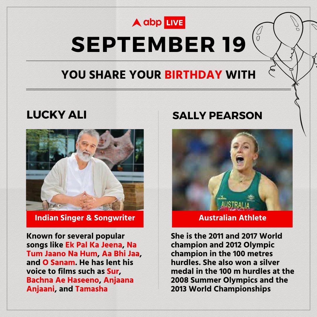 abplive's tweet photo. If you were born on September 19, you share your birthday with the music maestro Lucky Ali
Check out which other personalities you share your birth anniversary with
#ABPLive #LuckyAli #SallyPearson https://t.co/xOMiWh0o3T
