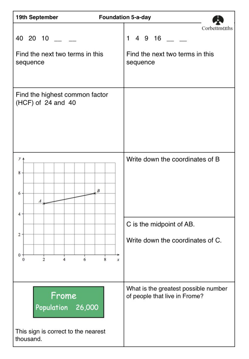 Corbettmaths's tweet photo. Studying for Foundation GCSE Maths? Try today's Foundation or the challenging Foundation Plus #maths5aday answers: https://t.co/Ms56qEyp17 https://t.co/YYd7SnRsbK