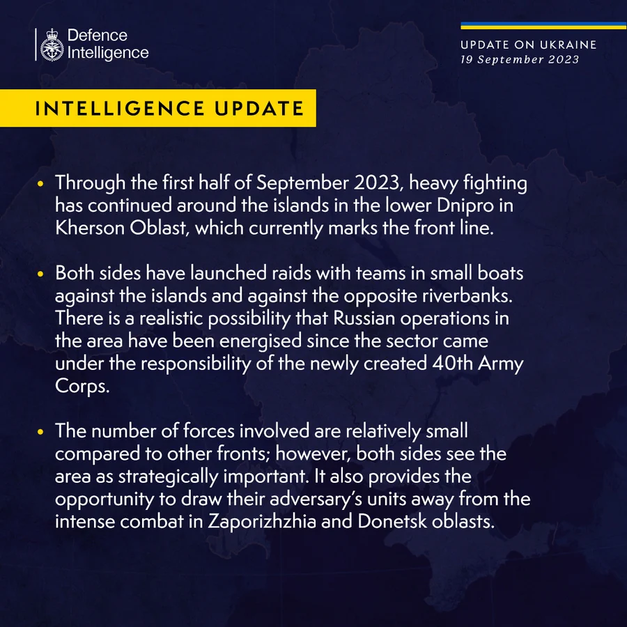 Latest Defence Intelligence update on the situation in Ukraine – 19 September 2023.