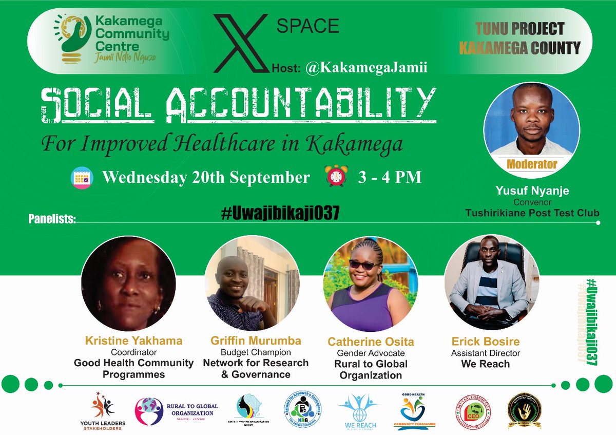 Likuyani Community Empowerment Organization (@likcomemporg) on Twitter photo Join us from 3 to 4 pm a we shade more light on issues around Social Accountability on the kakamega county Health sector,share and be apart to this great discussion.
<a href="/Atemalleche/">LlecheAtema</a> <a href="/ARUNGACHRISTOP2/">Office of The Citizen 🇰🇪</a> <a href="/KakamegaJamii/">Kakamega Community Centre</a> <a href="/chamadui/">Chamadui Madegwa</a> <a href="/CATAGhomabay/">CATAGhomabay</a> @conradkeyah <a href="/GathuMaurice/">Maurice Munga</a> @Gracienyambura2 Join us from 3 to 4 pm a we shade more light on issues around Social Accountability on the kakamega county Health sector,share and be apart to this great discussion.
<a href="/Atemalleche/">LlecheAtema</a> <a href="/ARUNGACHRISTOP2/">Office of The Citizen 🇰🇪</a> <a href="/KakamegaJamii/">Kakamega Community Centre</a> <a href="/chamadui/">Chamadui Madegwa</a> <a href="/CATAGhomabay/">CATAGhomabay</a> @conradkeyah <a href="/GathuMaurice/">Maurice Munga</a> @Gracienyambura2