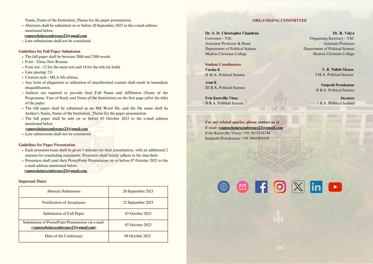 mccapolsc's tweet photo. 🌟 Exciting News! 🌟

We're thrilled to announce the 1st Edition of the transdisciplinary Young Scholars Conference on "World Today through the Lens of Political Science(s)" hosted by the Department of Political Science! 🌍📚

🗓 Save the Date: October 9, 2023

👩‍🎨 : @SreejaJS02 https://t.co/63bDCiAePF