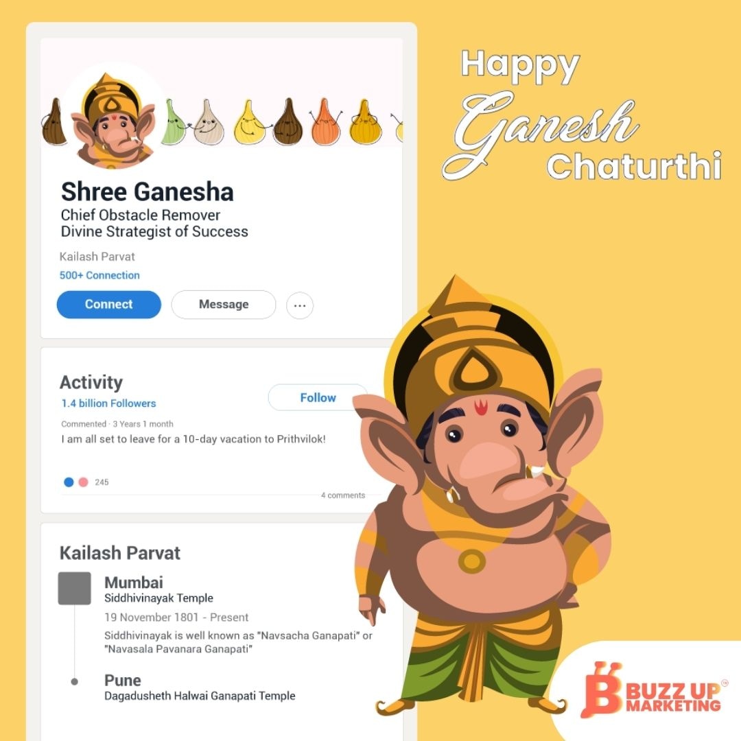 Even Ganpati's Personal Brand is Buzzing – Why Isn't Yours? 🤗 Connect your LinkedIn with Divine Digital Growth at Buzz Up, We are Ganpati Approved! #ganeshchaturthi #ganeshji #ganeshutsav #marketing #marketingdigital #vadodara #socialmediamarketing
