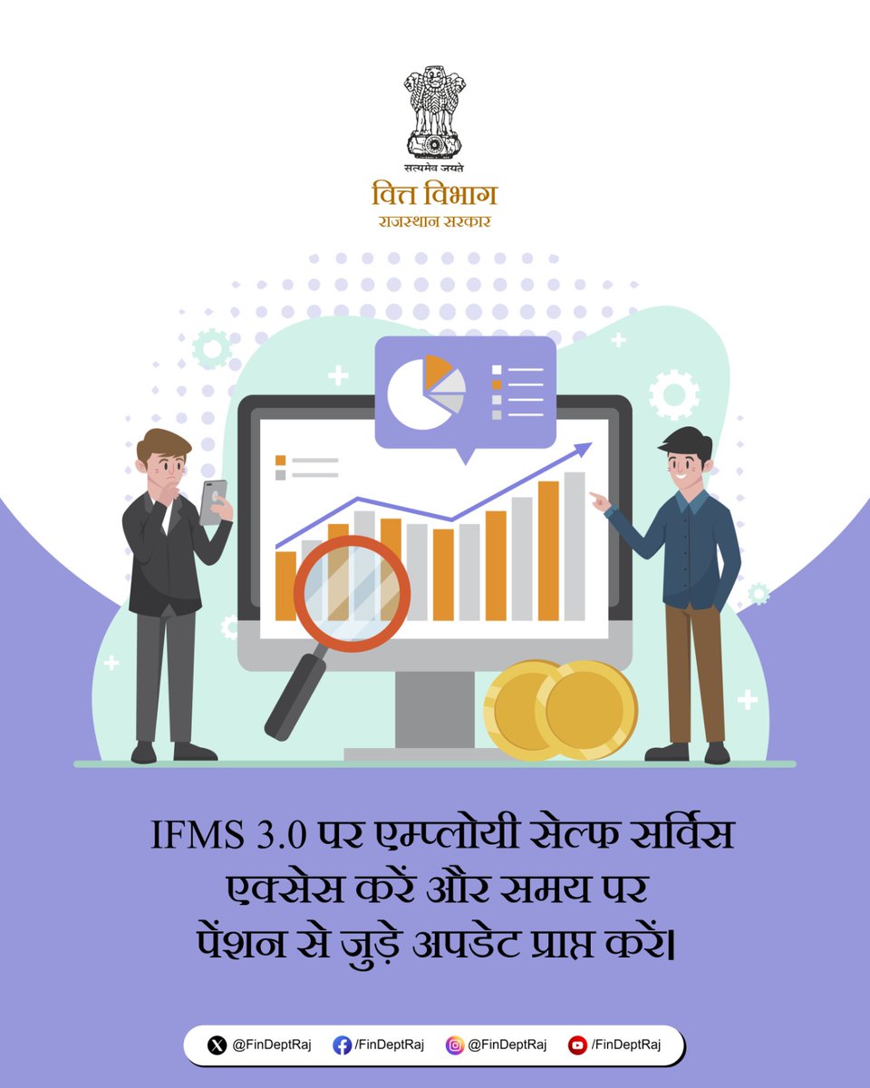 Finance Department Rajasthan (@findeptraj) on Twitter photo IFMS 3.0 सिस्टम पर पेंशनर को समय पर पेंशन से जुड़ी हर अपडेट प्राप्त होगी।
विस्तृत जानकारी के लिए विभाग की वेबसाइट देखें:
finance.rajasthan.gov.in
<a href="/ashokgehlot51/">Ashok Gehlot</a> <a href="/DIPRRajasthan/">सूचना एवं जनसम्पर्क विभाग, राजस्थान सरकार</a> <a href="/RajCMO/">CMO Rajasthan</a> <a href="/RajGovOfficial/">Government of Rajasthan</a> IFMS 3.0 सिस्टम पर पेंशनर को समय पर पेंशन से जुड़ी हर अपडेट प्राप्त होगी।
विस्तृत जानकारी के लिए विभाग की वेबसाइट देखें:
finance.rajasthan.gov.in
<a href="/ashokgehlot51/">Ashok Gehlot</a> <a href="/DIPRRajasthan/">सूचना एवं जनसम्पर्क विभाग, राजस्थान सरकार</a> <a href="/RajCMO/">CMO Rajasthan</a> <a href="/RajGovOfficial/">Government of Rajasthan</a>