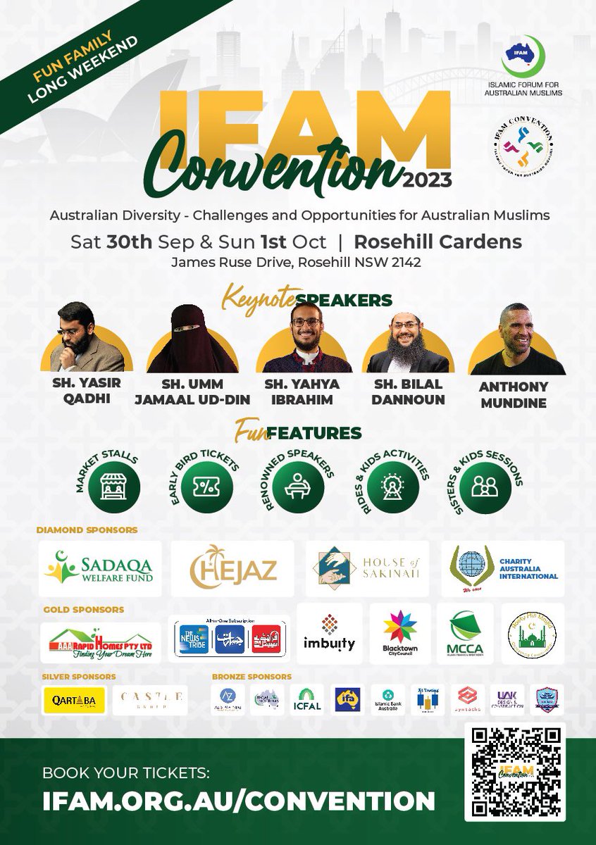 IfamAustralia's tweet photo. ✨ Dive into a Weekend of Discovery! ✨

The IFAM Convention-2023 returns, spotlighting the richness of Australian Diversity - Addressing Challenges and Embracing Opportunities for Australian Muslims. 🇦🇺🤝
#ifamconvention #ifamcon2023 https://t.co/Mfgtj6685G
