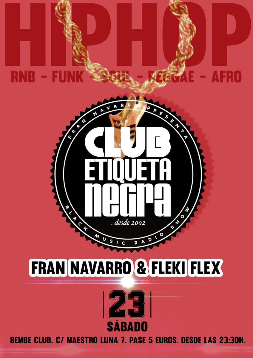 Este sábado Fiesta Club Etiqueta Negra en Bembe Club con <a href="/flekiflex/">Dj Fleki Flex</a> y Fran Navarro <a href="/SoulAndRadio/">Fran Navarro</a>  !!
