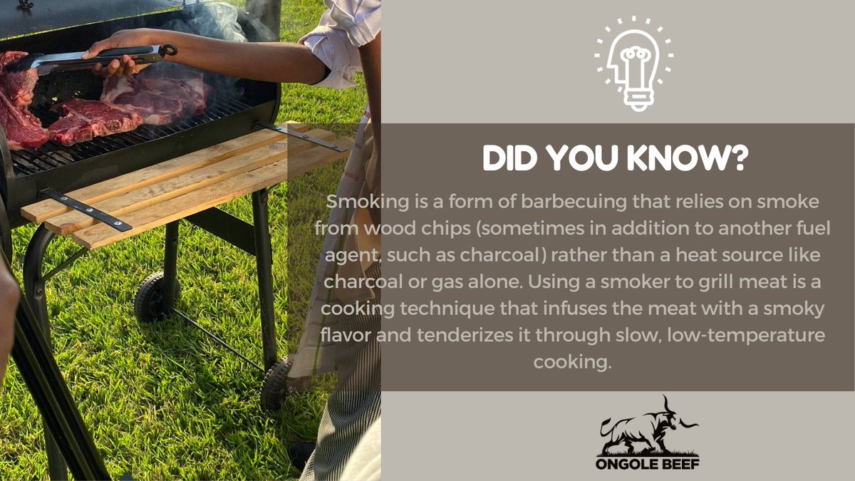 Smoking is a good cooking method that someone can use to tenderize tough cuts, Smokers often provide an even cooking temperature throughout, ensuring that the beef cooks consistently and thoroughly without any burnt or undercooked spots.

#SmokedBeef
#OngoleBeef
#SmokerGrill