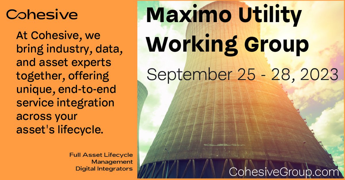 _cohesive's tweet image. The Fall #Maximo #Utlity Working Group meeting is just around the corner! Join us in Rochester, NY, 25-28 Sep. Cohesive is proud to once again be a Platinum sponsor. Stop by our booth while there, and let us know below if you&apos;ll be attending! #MUWG
