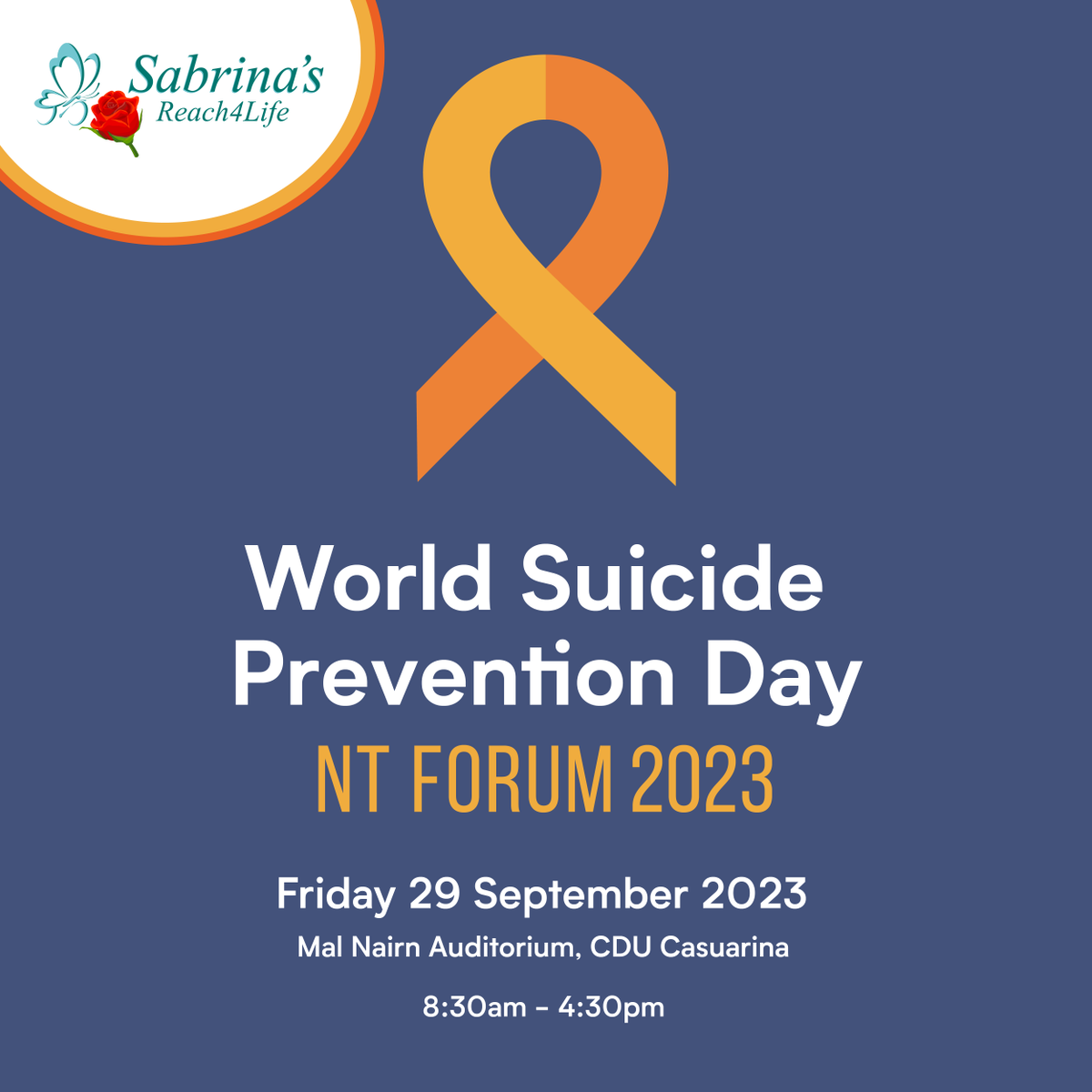 SuicidePrevAU's tweet photo. Next week, on September 29, our member @LifeReach4 is hosting a World Suicide Prevention Day Forum in Darwin that explores the theme “Breaking Barriers – Saving Territory Lives.”

Learn more https://t.co/yQCGh9zfKR https://t.co/a8GIXnH1VM