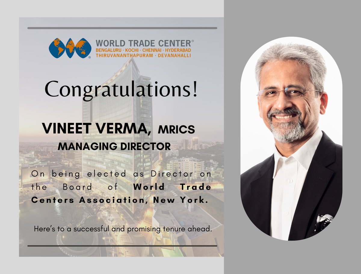 Congratulations to Mr. Vineet Verma on being elected as Director on the Board of  <a href="/WTCA/">WTCA</a> 
<a href="/BrigadeGroup/">Brigade Group</a>