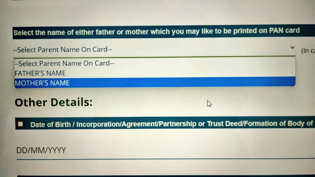 I just found out that we have a CHOICE to have either of our parent's names on the Pan Card.

A small yet remarkable step 🙌