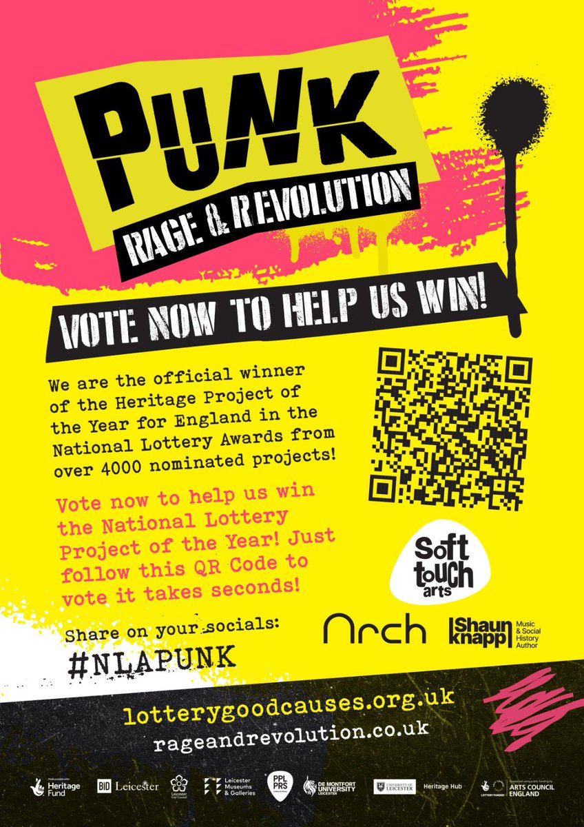 To vote for the exhibition ‘Punk: Rage & Revolution’ #NLAPunk for @LottoGoodCauses Project of the Year, simply RT and/or vote online using the QR code. #punkrar