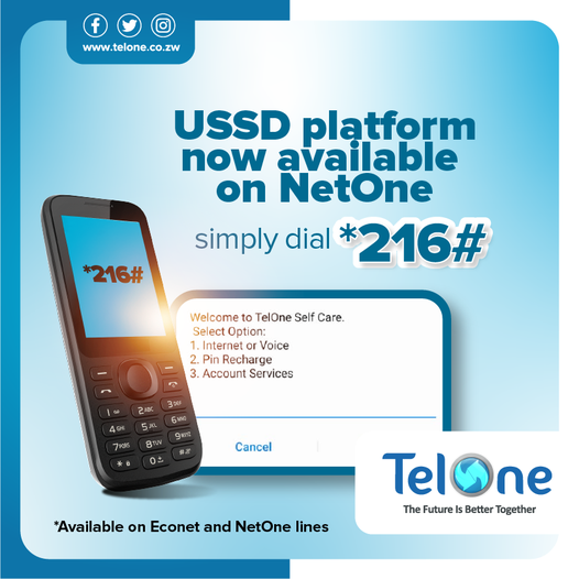 TelOneZW's tweet photo. Simply Dial *216# ?
Get ultimate customer experience by accessing services instantly wherever you are.
#TheFutureIsBetterTogether https://t.co/XU3T4sdrao