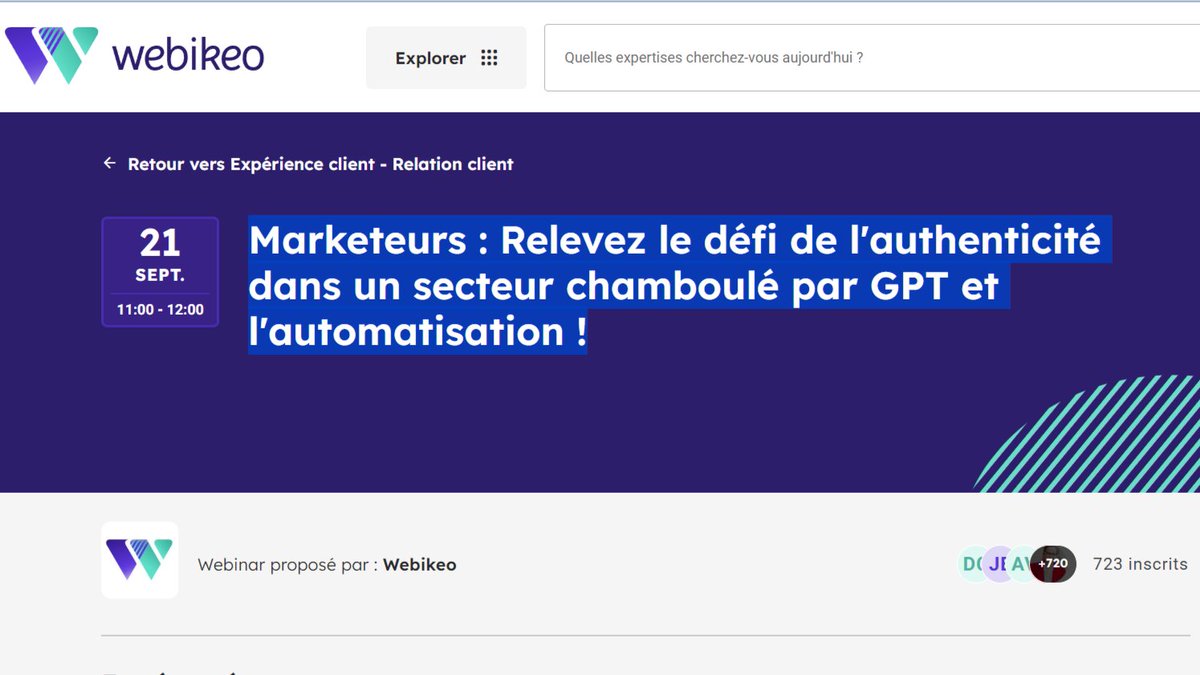 🚨J-2 avant le #webikeoSummit 

Où j'aurai le plaisir d'intervenir avec <a href="/fredcavazza/">Frederic CAVAZZA</a> &amp; <a href="/GDabiSchwebel/">Gabriel DabiSchwebel</a> sur le défi de l'authenticité dans le marketing à l'ère des #GenerativeAI et du Marketing Automation

On se retrouve en live jeudi ? 😉

▶️webikeo.fr/webinar/le-def…

<a href="/webikeofrance/">Webikeo</a>